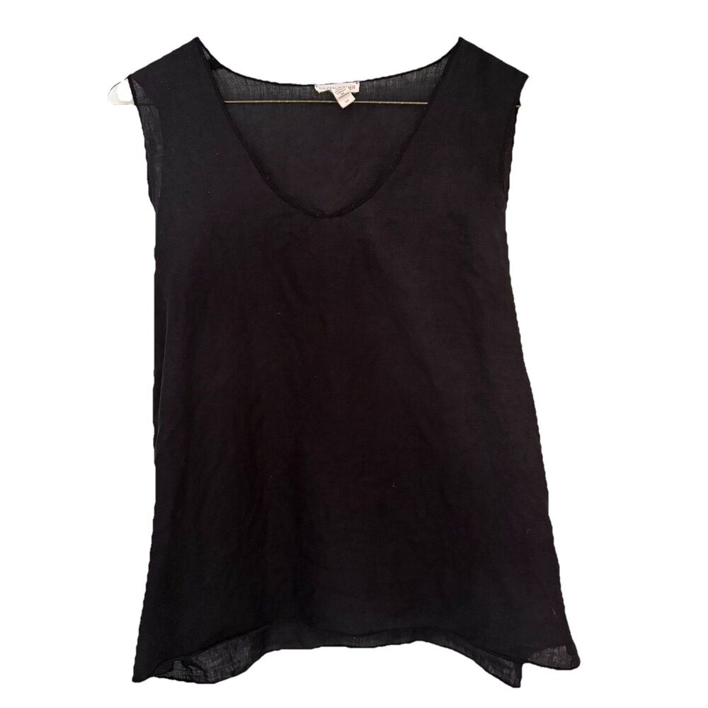 Eileen Fisher Womens Black Organic Linen Scoop Neck Tank Top Size Small*